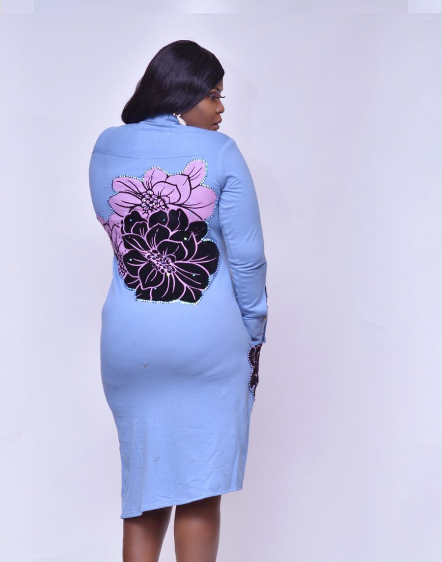 Front Patterned Stoned Dress - Image 3